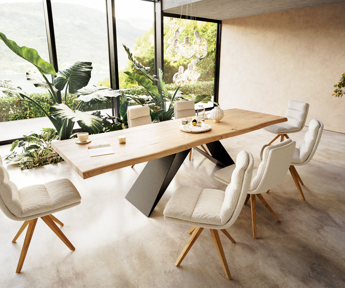 Dining Table Olympus Live Edge 300cm Oak Wood Natural V-Frame Black 50mm Top