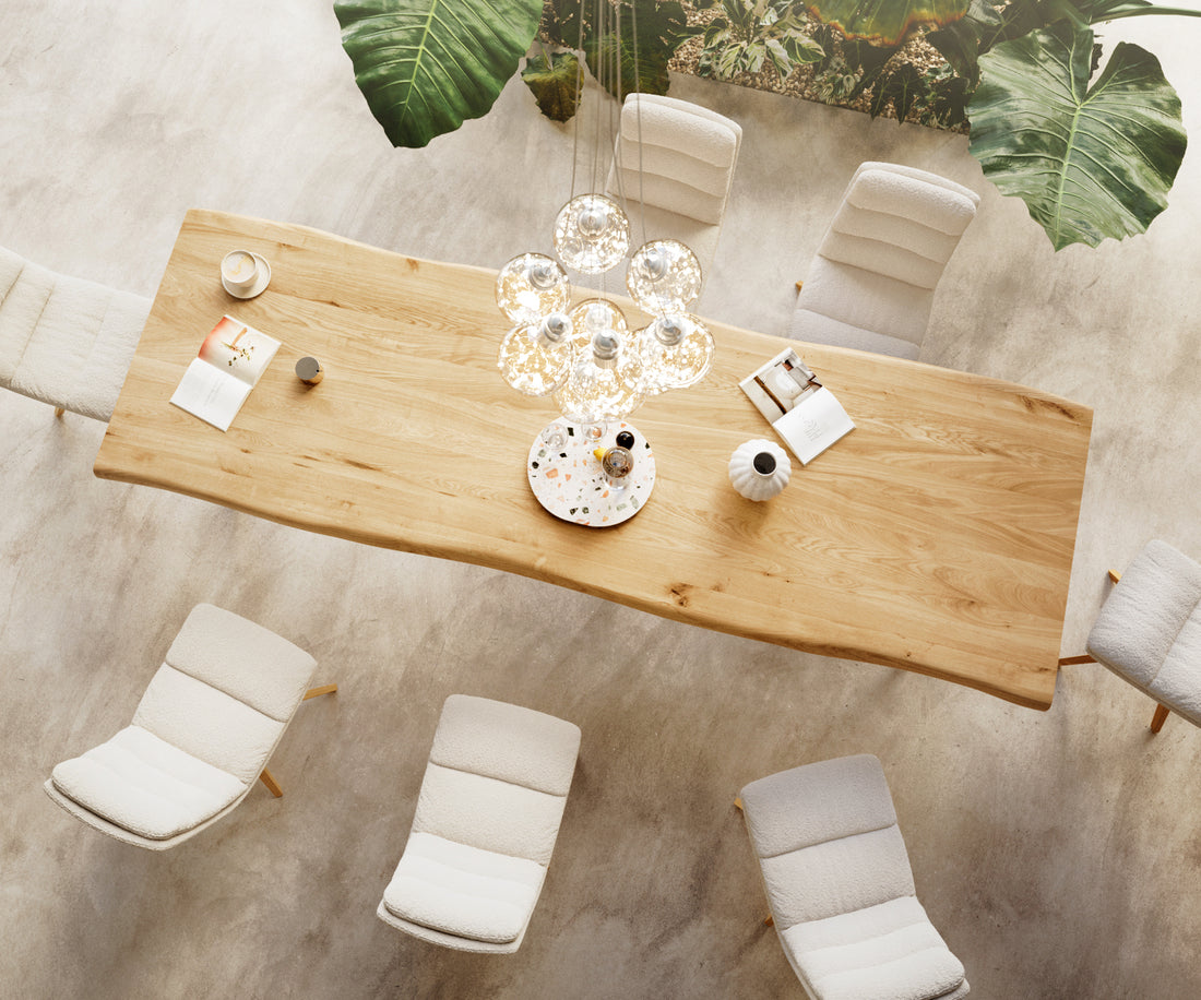 Dining Table Olympus Live Edge 300cm Oak Wood Natural V-Frame Black 50mm Top