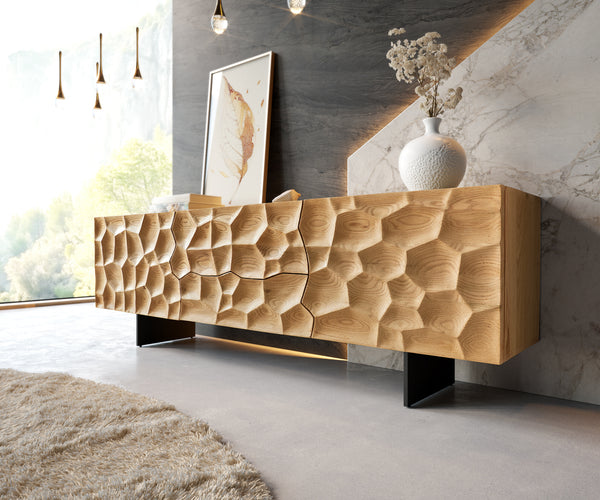 TV Stand Solu 175cm Oak Wood Natural 2 Doors 2 Drawers 3D Front