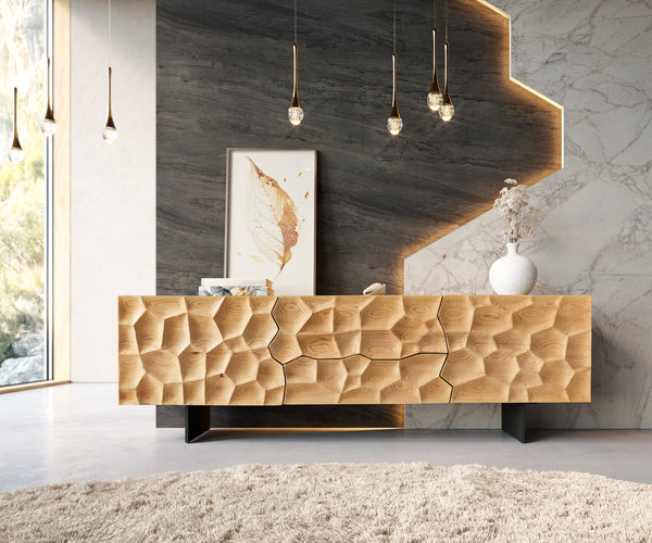 TV Stand Solu 175cm Oak Wood Natural 2 Doors 2 Drawers 3D Front