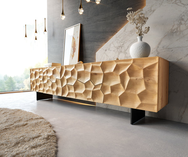 TV Stand Solu 220cm Oak Wood Natural 2 Doors 4 Drawers 3D Front