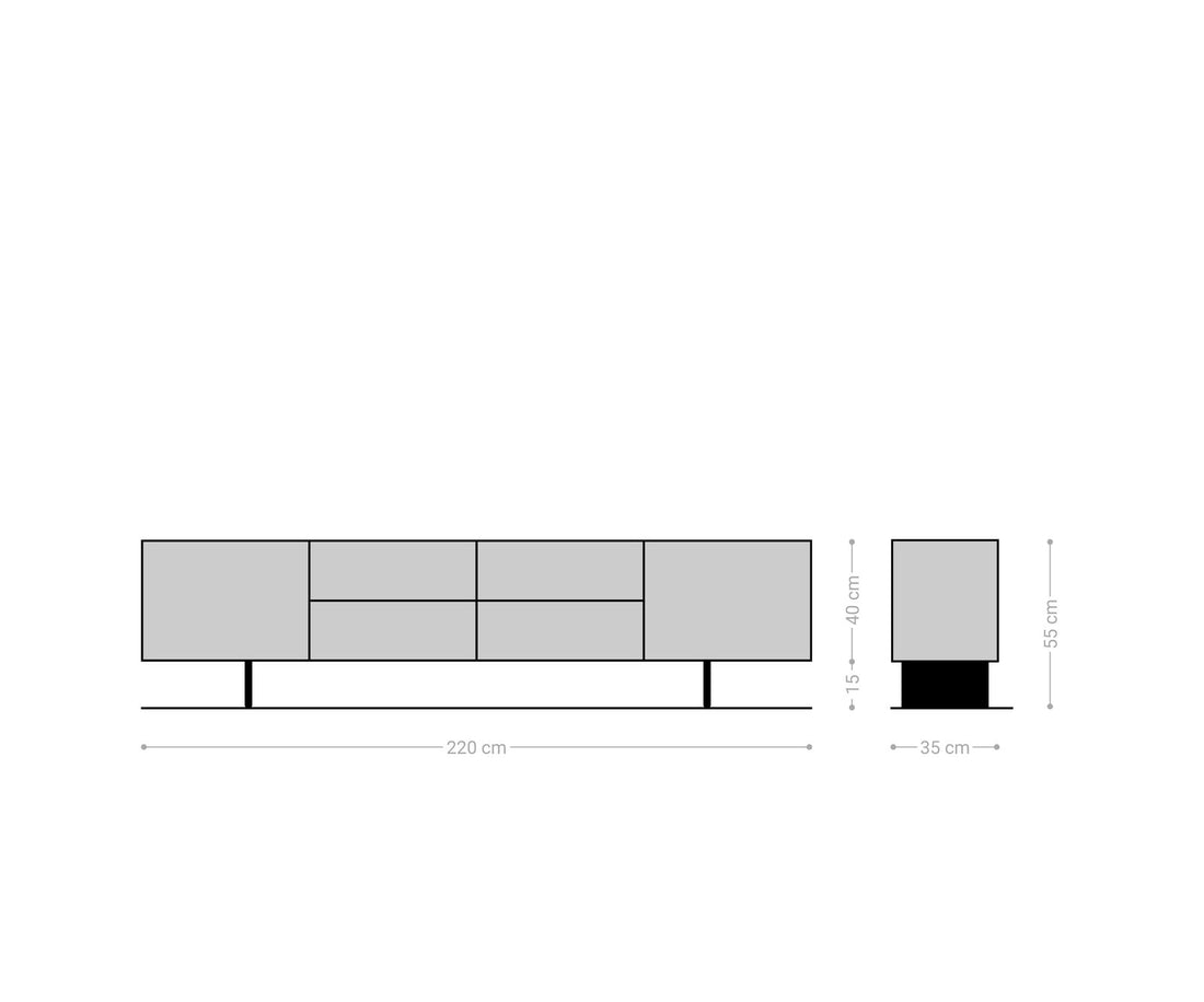 TV Stand Solu 220cm Oak Wood Natural 2 Doors 4 Drawers 3D Front