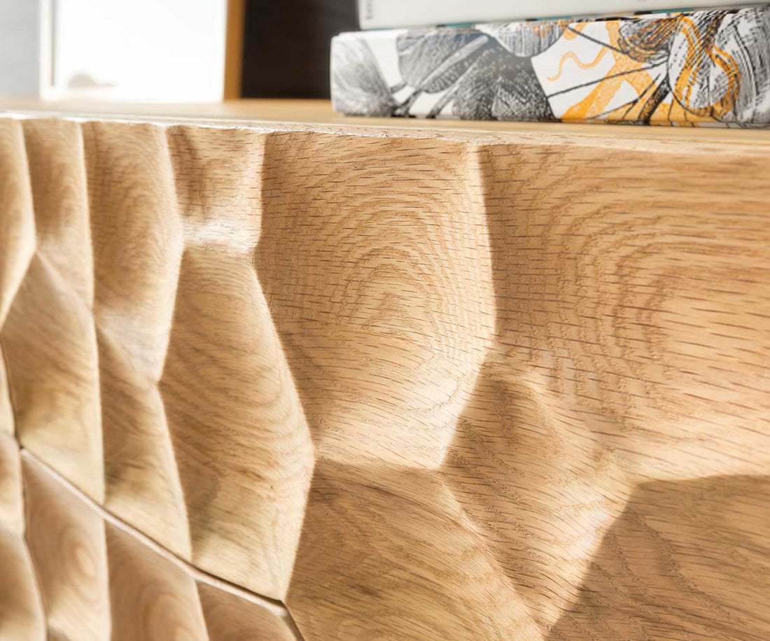 TV Stand Solu 220cm Oak Wood Natural 2 Doors 4 Drawers 3D Front