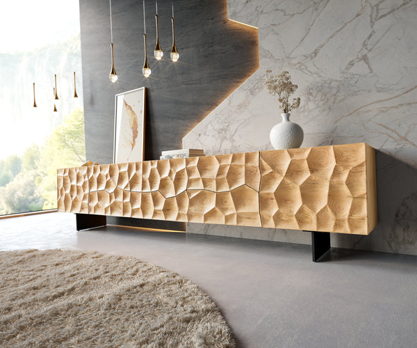 TV Stand Solu 260cm Oak Wood Natural 2 Doors 6 Drawers 3D Front