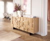 Sideboard Puzzle 175cm Oak Wood Natural 3 Doors Narrow Feet Black