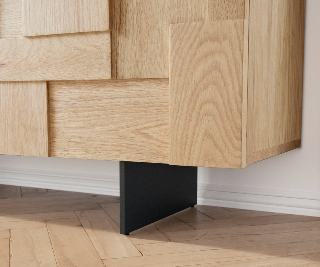 Sideboard Puzzle 175cm Oak Wood Natural 3 Doors Narrow Feet Black