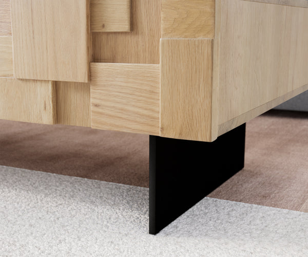 Coffee Table Puzzle 120cm 4 Drawers Oak Wood Natural Narrow Feet Black
