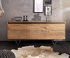 Sideboard Stonegrace 175cm Acacia Wood Natural 3 Doors Stone Veneer V-Foot Metal Silver