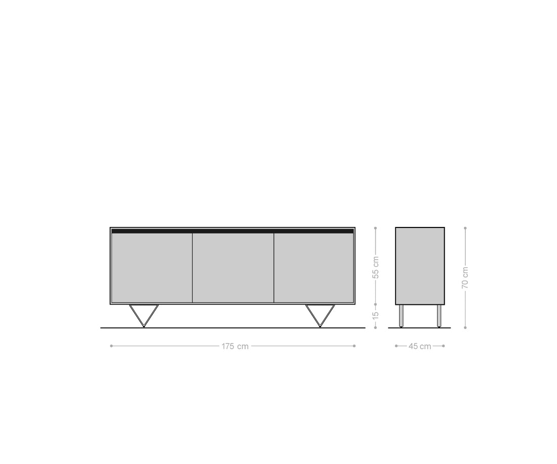 Sideboard Stonegrace Straight-Edge 175cm Acacia Wood Natural 3 Doors Stone Veneer V-Feet Metal Silver