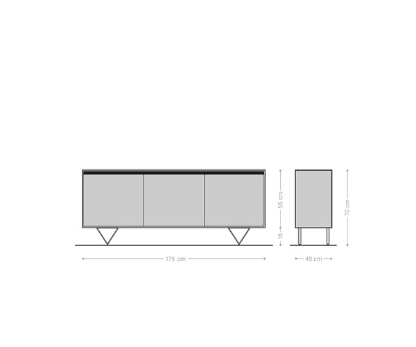 Sideboard Stonegrace 175cm Acacia Wood Natural 3 Doors Stone Veneer V-Foot Metal Silver