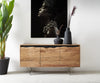 Sideboard Stonegrace 147x45cm Acacia Wood Natural 3 Doors Stone Veneer V-Foot Metal Silver