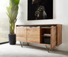 Sideboard Stonegrace 147x45cm Acacia Wood Natural 3 Doors Stone Veneer V-Foot Metal Silver