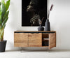 Sideboard Stonegrace 147x45cm Acacia Wood Natural 3 Doors Stone Veneer V-Foot Metal Silver