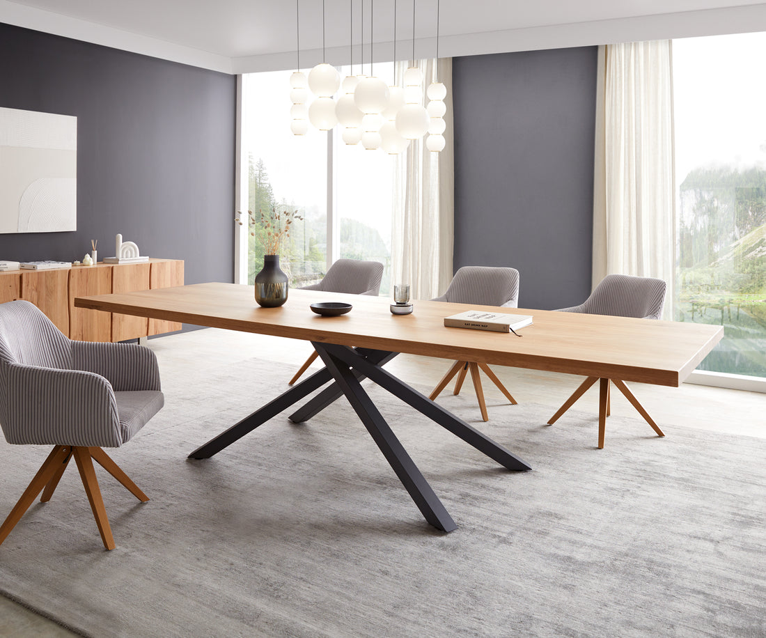 Dining Table Olympus 300x100cm Oak Wood Natural Cross Frame Black