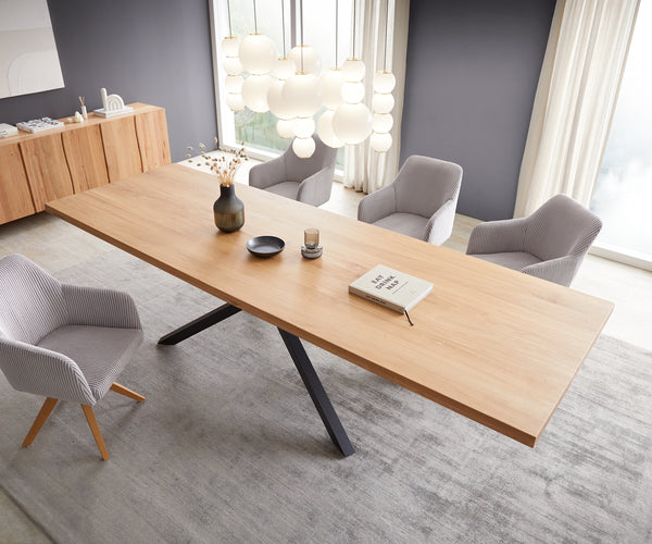 Dining Table Olympus 300x100cm Oak Wood Natural Cross Frame Black
