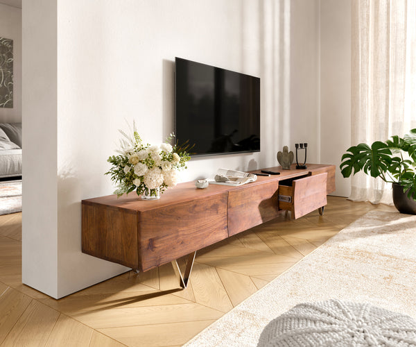TV Stand Wyatt 220 cm Acacia Wood Brown V-Leg