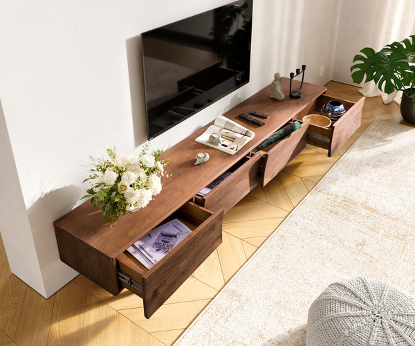 TV Stand Wyatt 220cm Acacia Wood Brown V-Leg