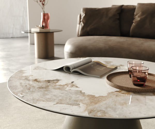 Round Coffee Table Aurora Ceramic 100cm White Beige