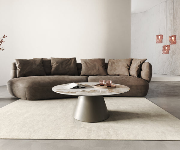 Round Coffee Table Aurora Ceramic 100cm White Beige