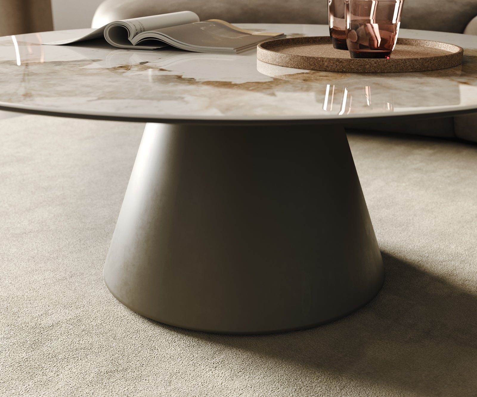 Round Coffee Table Aurora Ceramic 100cm White Beige