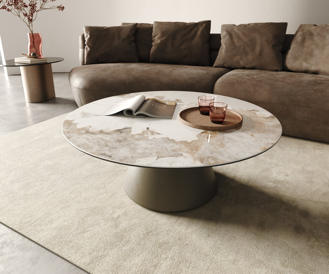Round Coffee Table Aurora Ceramic 100cm White Beige