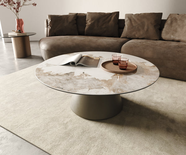 Round Coffee Table Aurora Ceramic 100cm White Beige