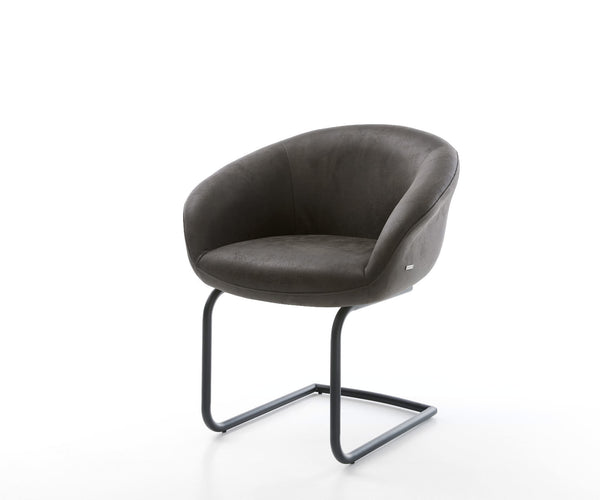 Dining Chair Vinka Microfiber Anthracite Vintage Cantilever Round Base Black Pocket Springs