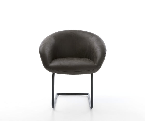 Dining Chair Vinka Microfiber Anthracite Vintage Cantilever Round Base Black Pocket Springs