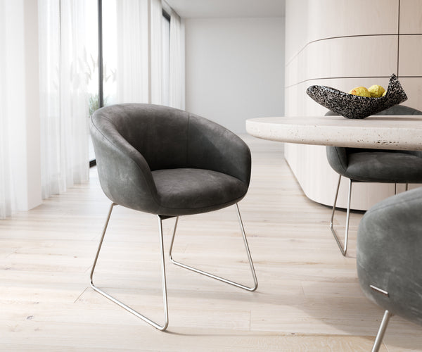 Dining Chair Vinka Microfiber Anthracite Vintage Sled Base Silver Pocket Springs