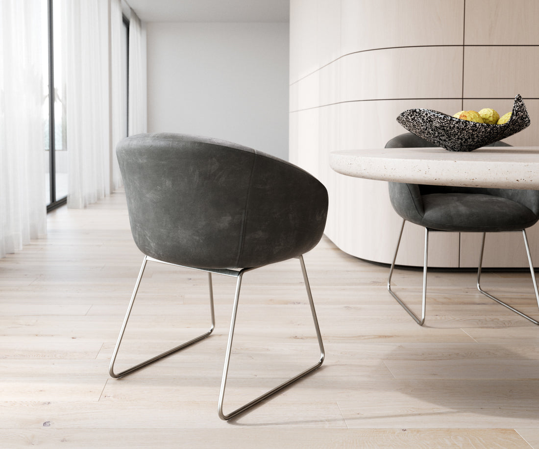 Dining Chair Vinka Microfiber Anthracite Vintage Sled Base Silver Pocket Springs