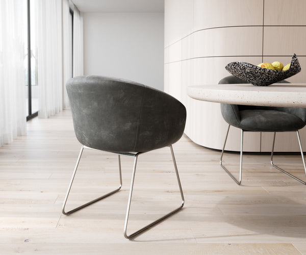 Dining Chair Vinka Microfiber Anthracite Vintage Sled Base Silver Pocket Springs