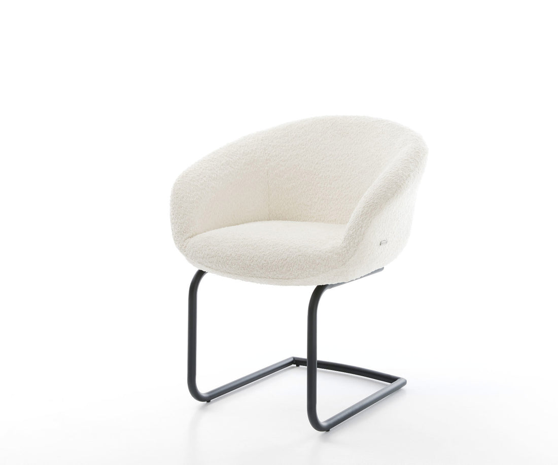 Dining Chair Vinka Bouclé White Cantilever Round Base Black Pocket Springs