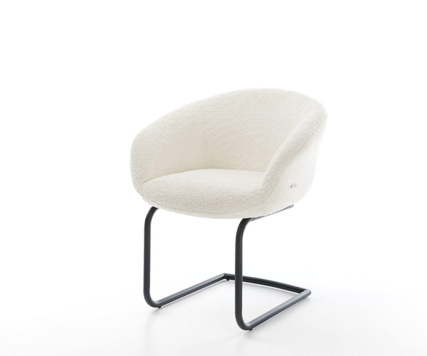 Dining Chair Vinka Bouclé White Cantilever Round Base Black Pocket Springs
