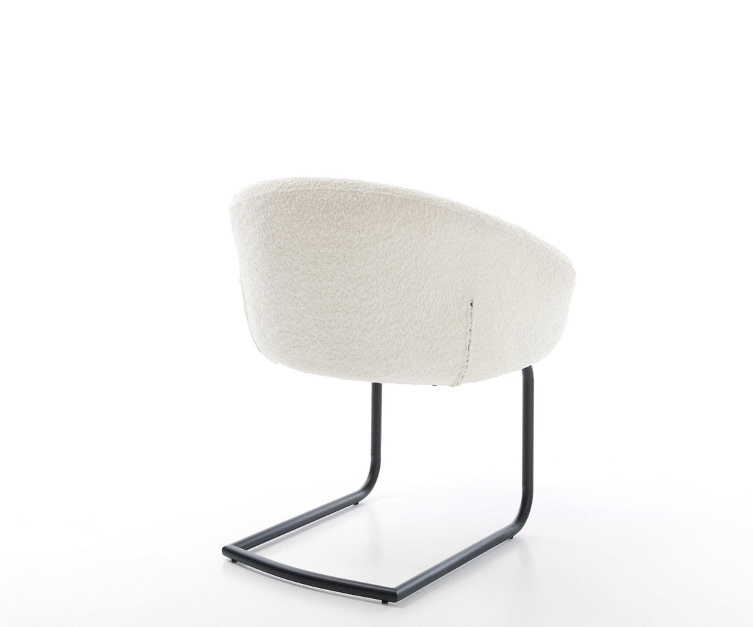 Dining Chair Vinka Bouclé White Cantilever Round Base Black Pocket Springs