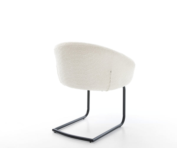 Dining Chair Vinka Bouclé White Cantilever Round Base Black Pocket Springs