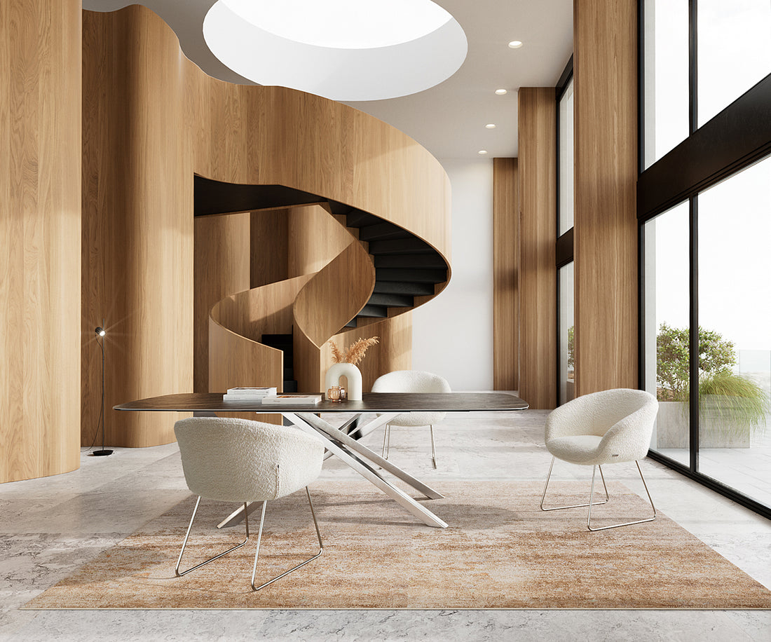 Dining Chair Vinka Bouclé White Sled Base Silver Pocket Springs