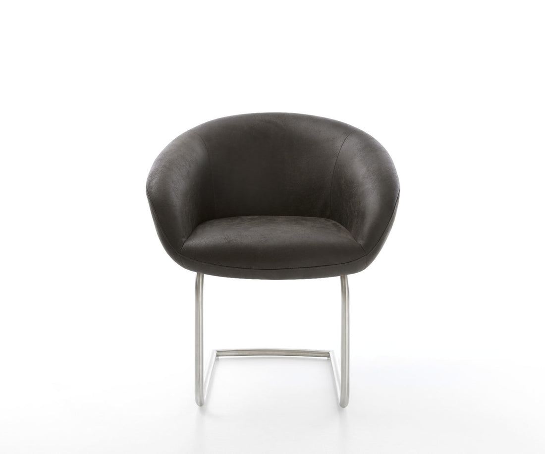 Dining Chair Vinka Microfiber Anthracite Vintage Cantilever Round Base Silver Pocket Springs