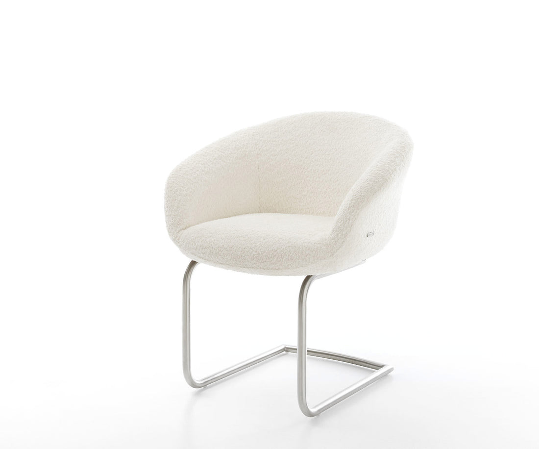 Dining Chair Vinka Bouclé White Cantilever Round Base Silver Pocket Springs