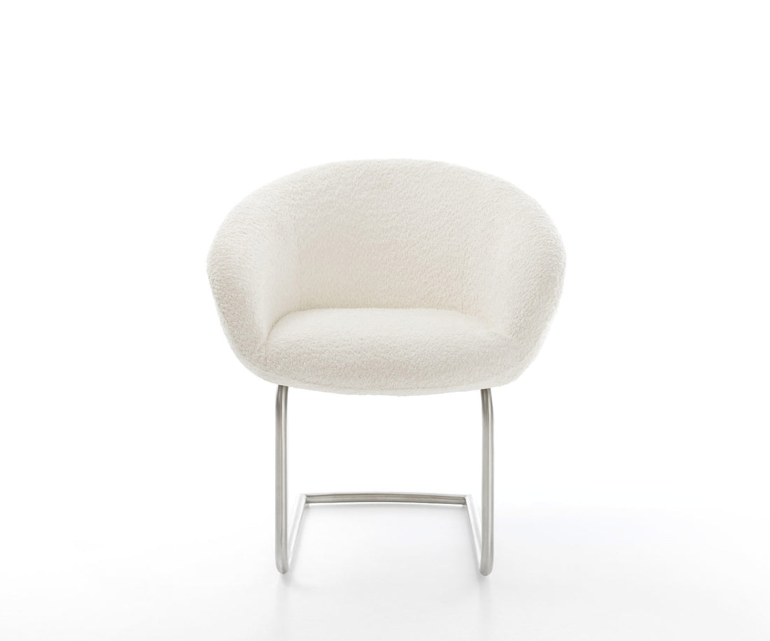 Dining Chair Vinka Bouclé White Cantilever Round Base Silver Pocket Springs