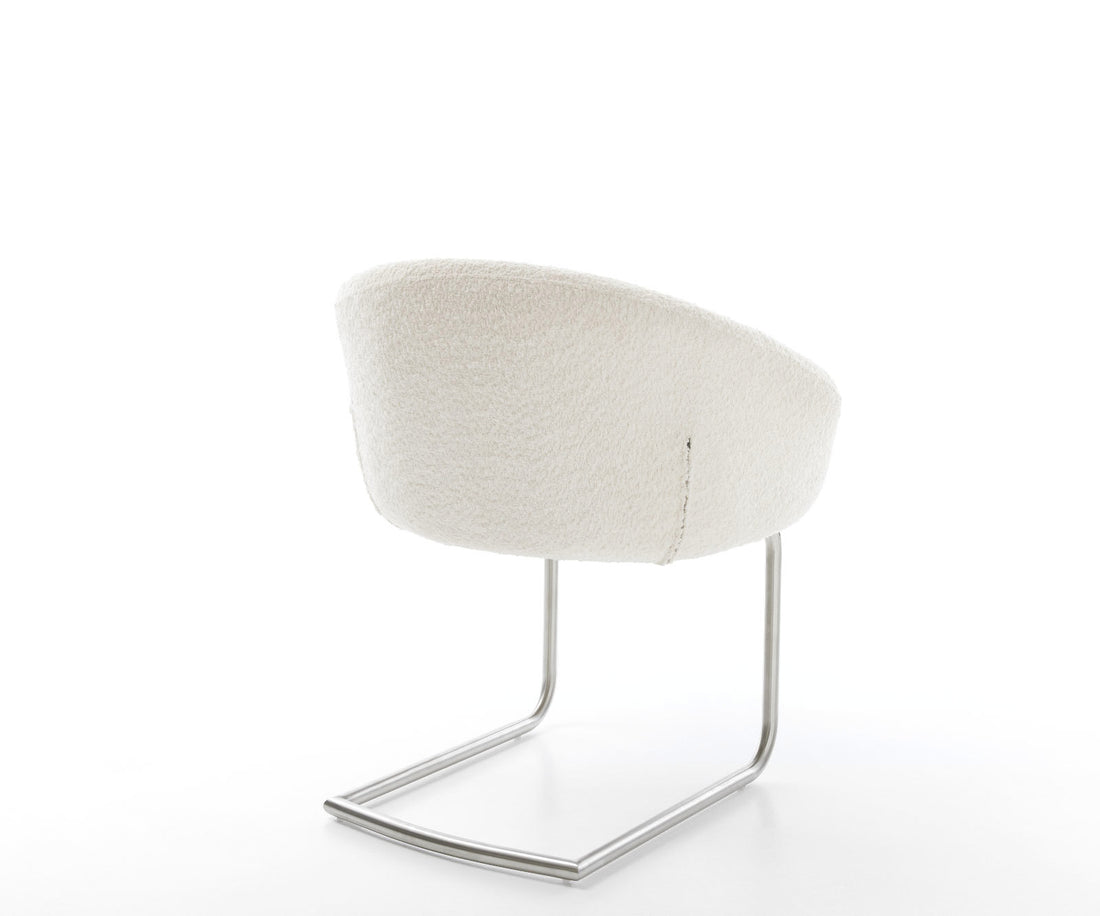 Dining Chair Vinka Bouclé White Cantilever Round Base Silver Pocket Springs