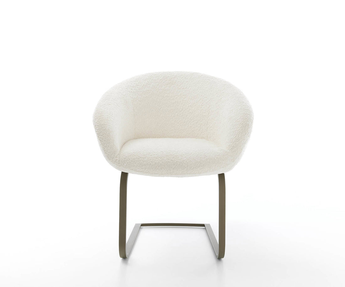 Dining Chair Vinka Bouclé White Cantilever Flat Base Titanium Pocket Springs