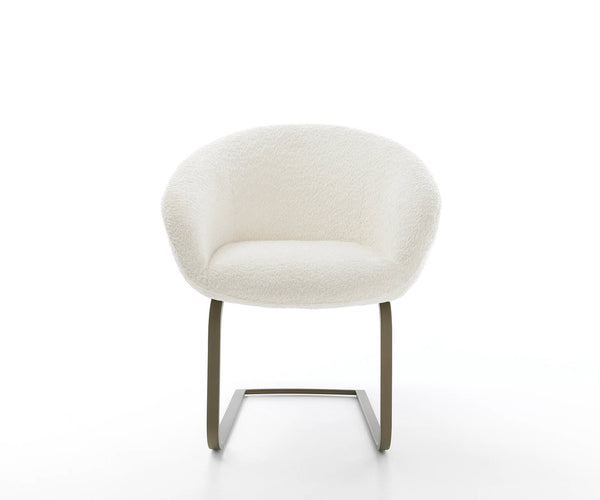 Dining Chair Vinka Bouclé White Cantilever Flat Base Titanium Pocket Springs