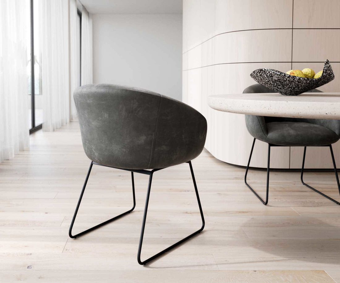 Dining Chair Vinka Microfiber Anthracite Vintage Sled Base Black Pocket Springs