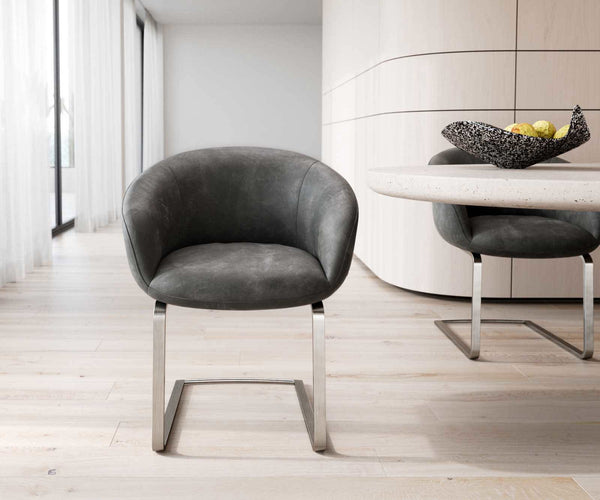 Dining Chair Vinka Microfiber Anthracite Vintage Cantilever Flat Base Silver Pocket Springs