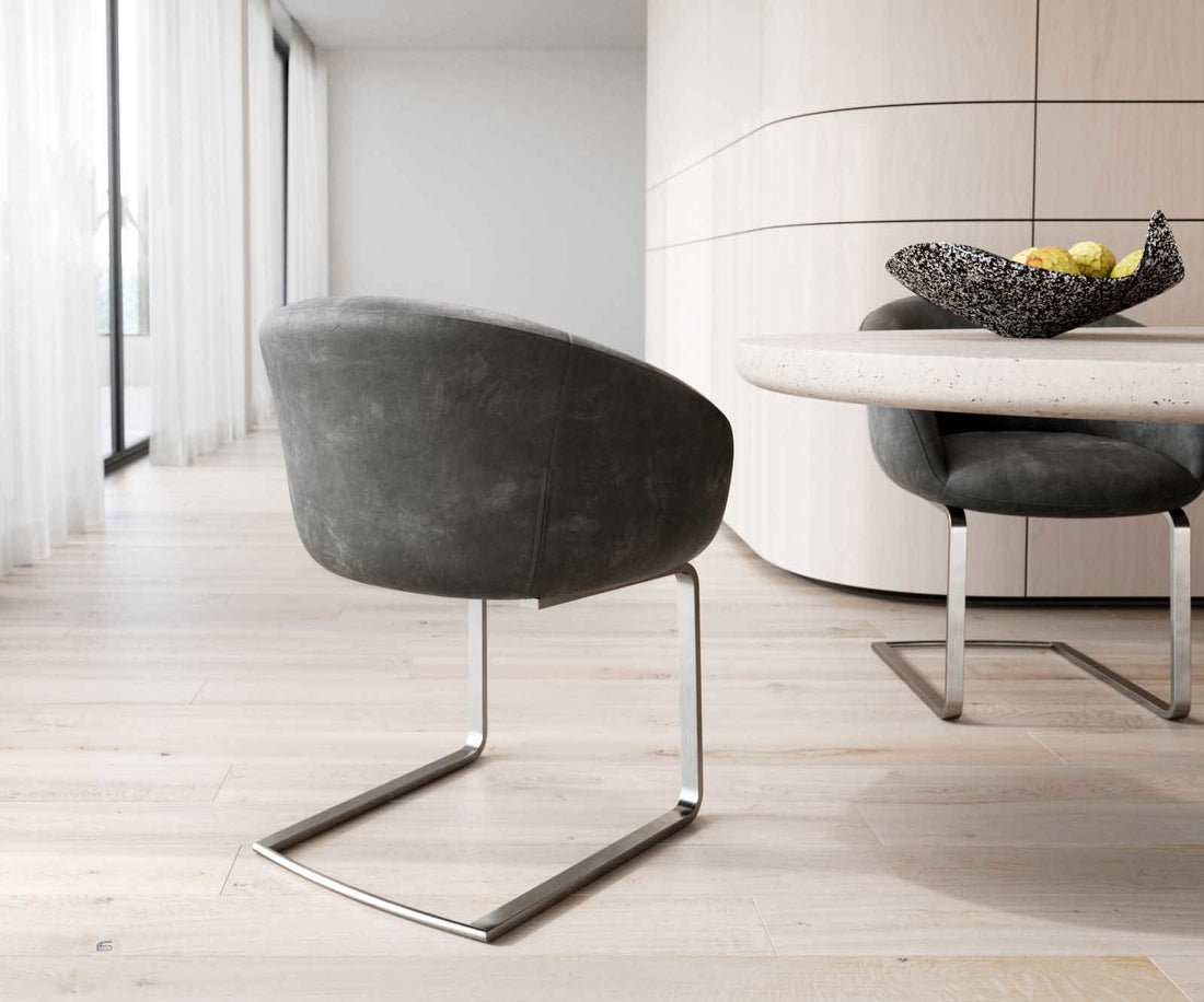 Dining Chair Vinka Microfiber Anthracite Vintage Cantilever Flat Base Silver Pocket Springs