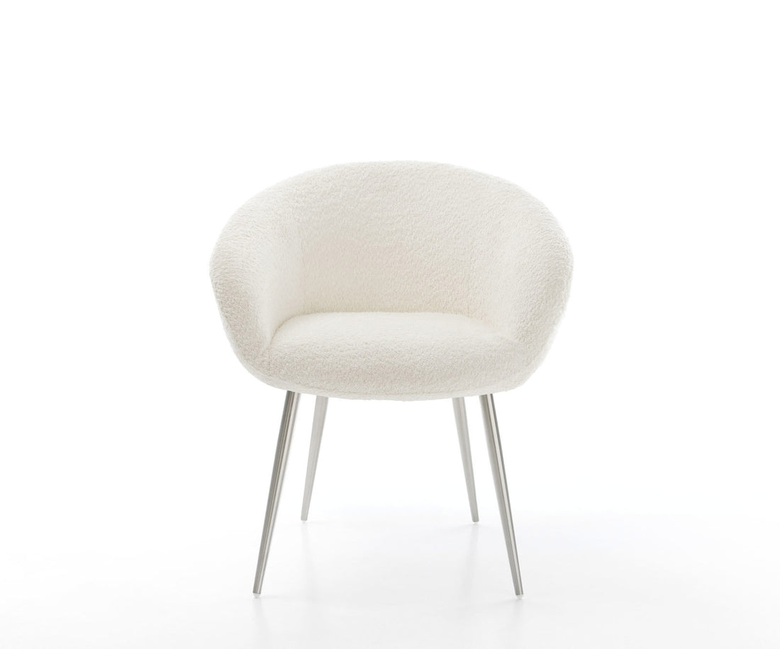 Dining Chair Vinka Bouclé White 4 Legs Base Silver Pocket Springs
