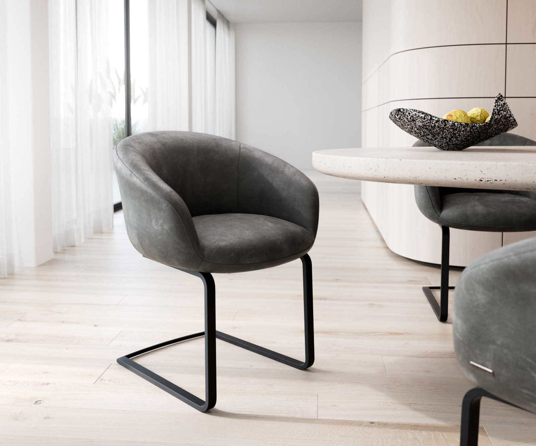 Dining Chair Vinka Microfiber Anthracite Vintage Cantilever Flat Base Black Pocket Springs