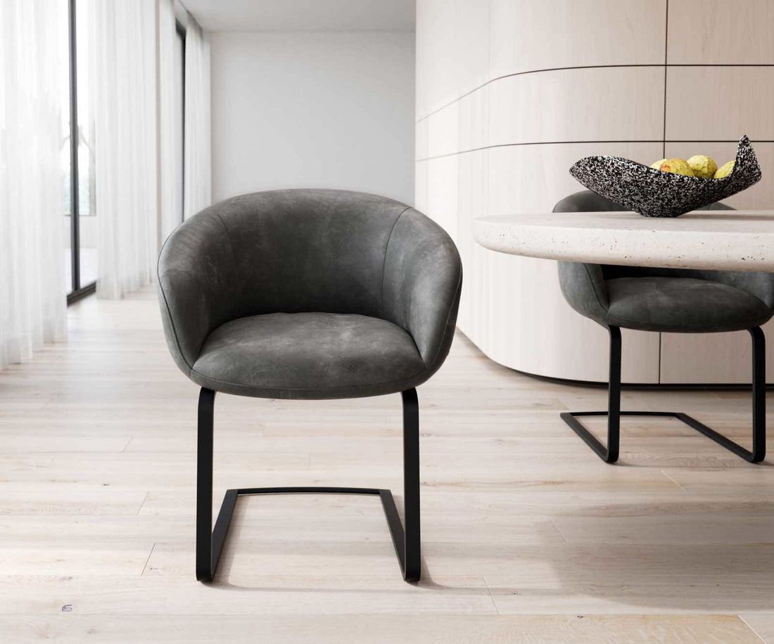 Dining Chair Vinka Microfiber Anthracite Vintage Cantilever Flat Base Black Pocket Springs