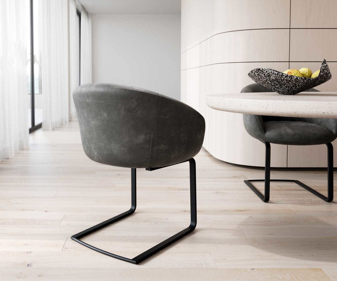 Dining Chair Vinka Microfiber Anthracite Vintage Cantilever Flat Base Black Pocket Springs