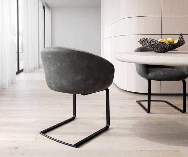 Dining Chair Vinka Microfiber Anthracite Vintage Cantilever Flat Base Black Pocket Springs